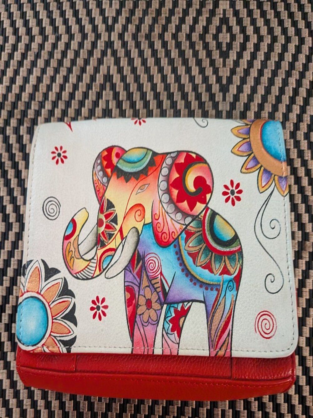 Anuschka Hand-Painted Leather Elephant Organizer Bag Wallet